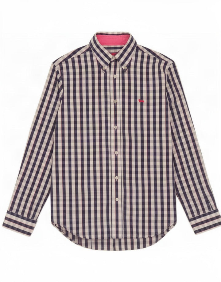 Camisa masculina Harmont & Blaine de algodão xadrez azul médio