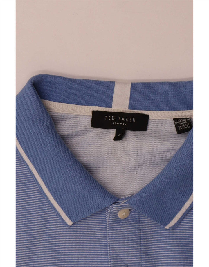 Camisa polo masculina Ted Baker tamanho 6 2XL poliéster listrado azul
