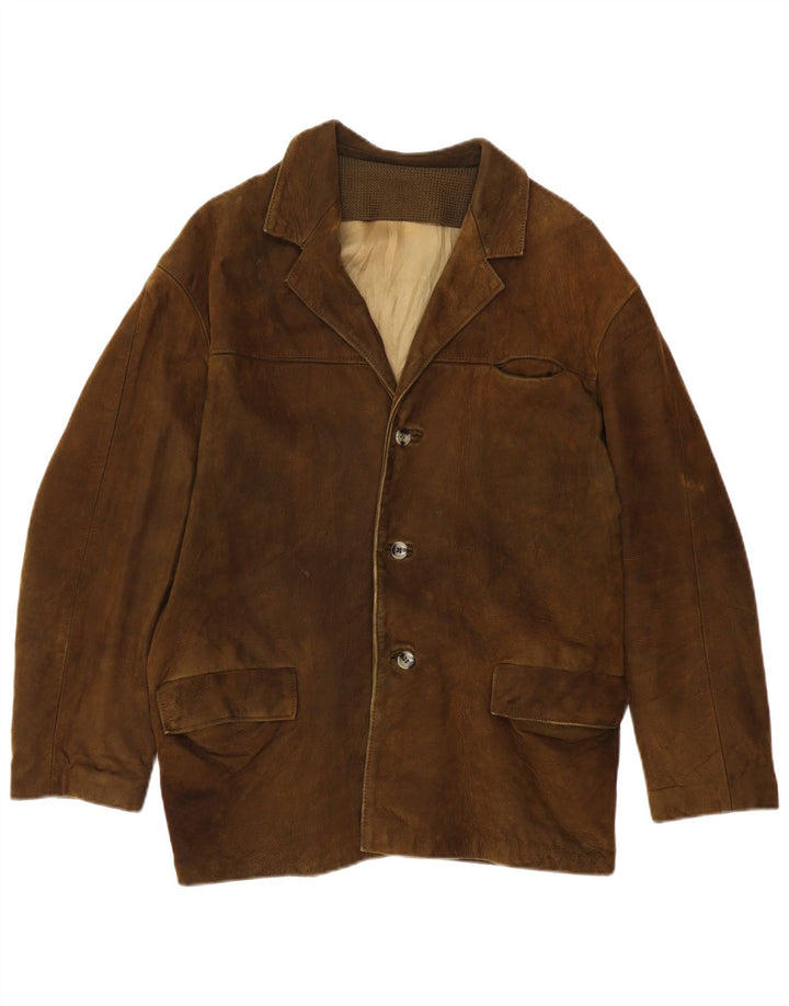 Jaqueta de couro masculina VINTAGE Reino Unido 38 couro cáqui médio