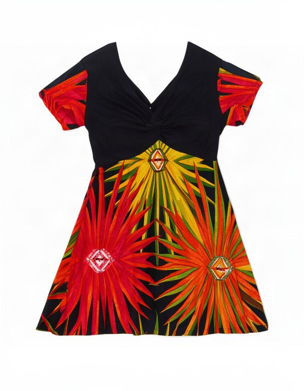Desigual Womens Graphic A-Line Dress UK 20 2XL Black Floral Cotton