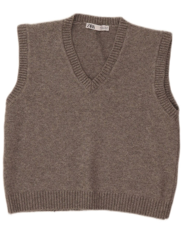 Zara Womens Crop Vest Tank Top UK 14 Grande Cinza Poliéster