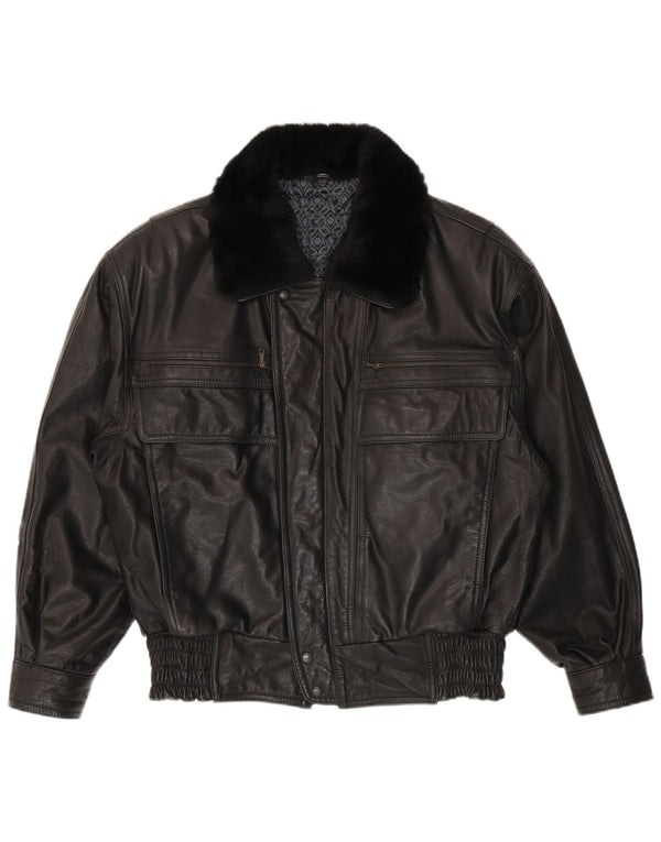 Jaqueta de couro masculina vintage IT 48 couro preto médio