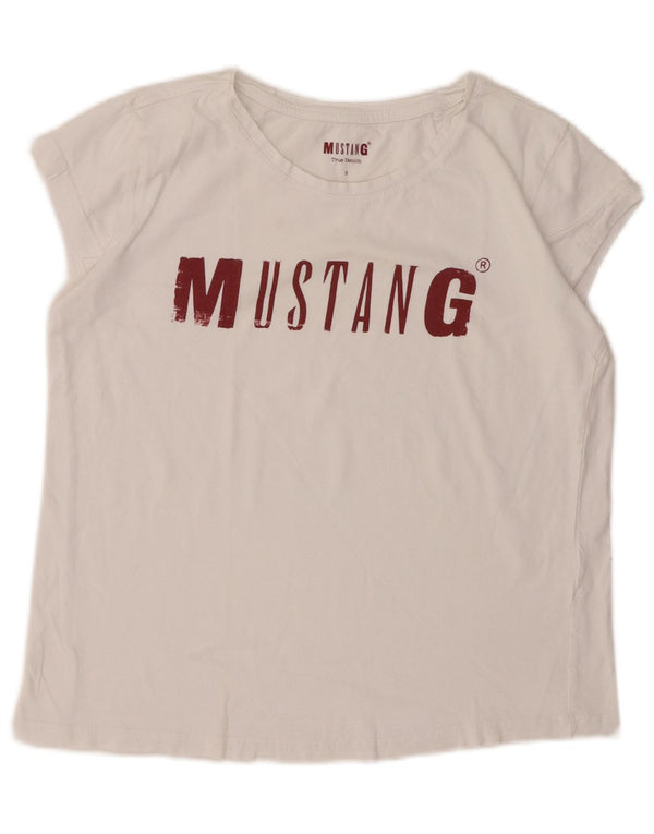 Camiseta feminina MUSTANG com estampa gráfica UK 10 pequena branca