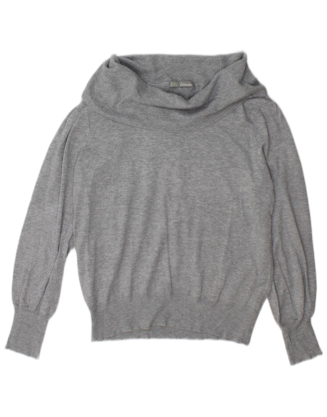 Suéter feminino Marks & Spencer com gola redonda Reino Unido 12 viscose cinza médio