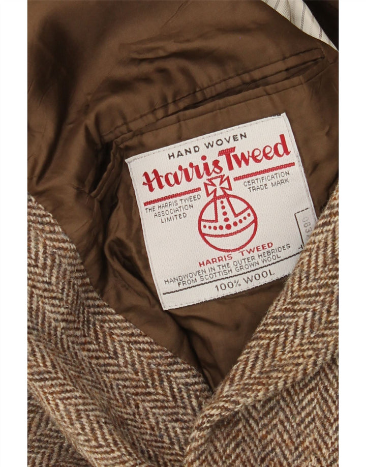 Jaqueta blazer masculina de 2 botões Harris Tweed Reino Unido 40 grande lã espinha de peixe marrom