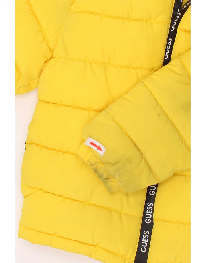 Casaco acolchoado com capuz gráfico Guess Boys 3-4 anos poliéster amarelo