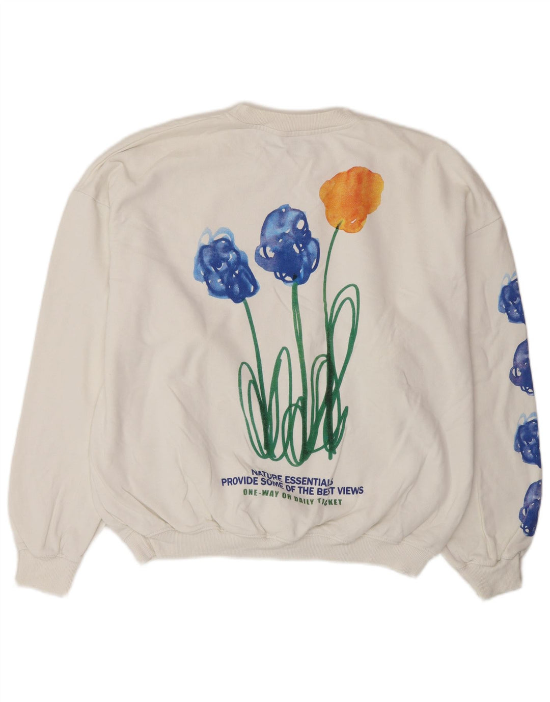 Zara moletom feminino gráfico oversized jumper Reino Unido 14 médio branco floral