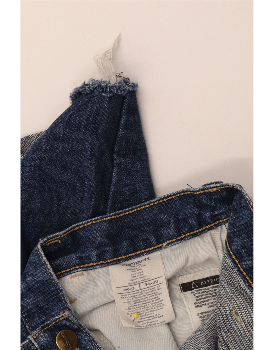 Shorts jeans masculino Carhartt W34 grande algodão azul