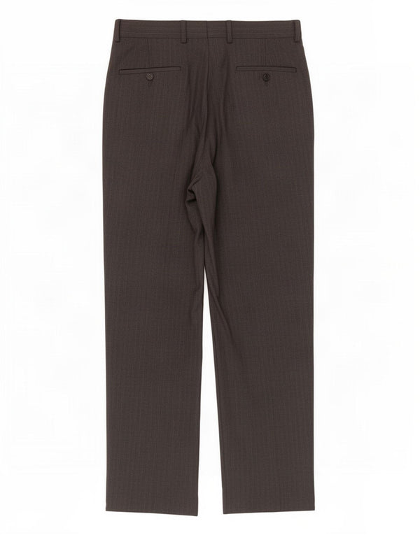 Marks & Spencer Mens Straight Suit Trousers W32 L29 Brown Striped New Wool