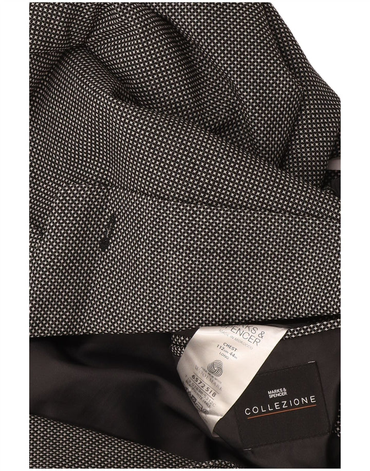 Jaqueta blazer masculina de 2 botões Marks & Spencer Reino Unido 44 XL lã xadrez preta