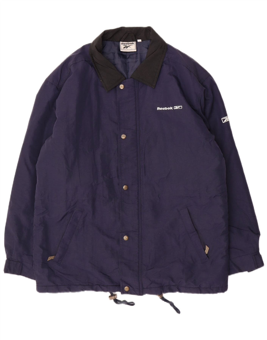 Jaqueta corta-vento masculina REEBOK com ajuste solto Reino Unido 36 pequeno azul marinho nylon