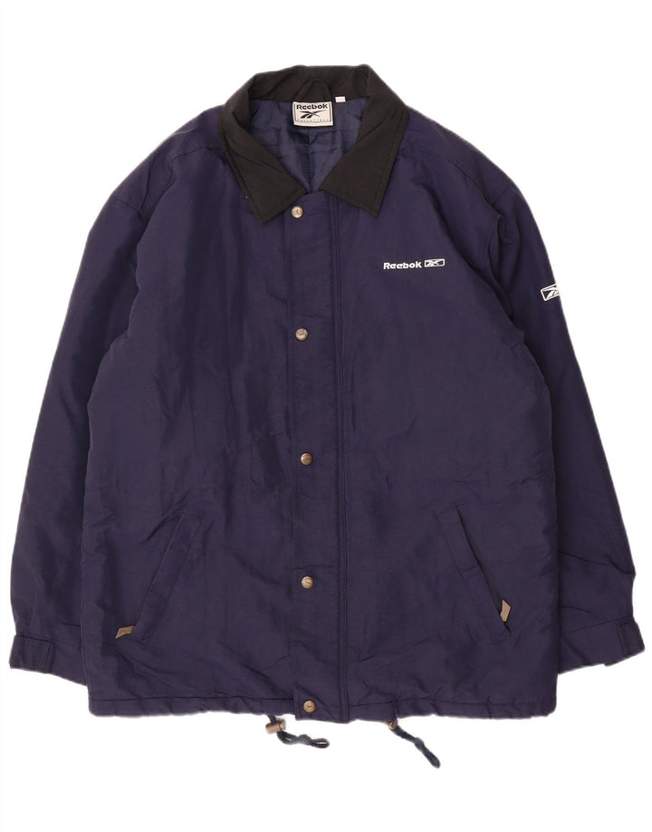 Jaqueta corta-vento masculina REEBOK com ajuste solto Reino Unido 36 pequeno azul marinho nylon
