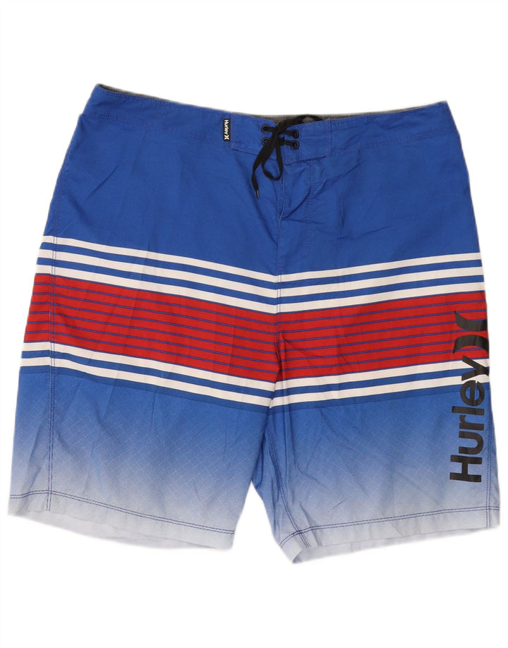 Shorts de natação masculino Hurley gráfico grande poliéster listrado azul