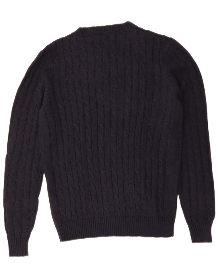 Suéter vintage masculino com gola redonda, acrílico azul marinho médio