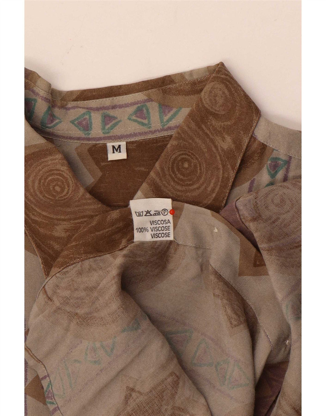 Camisa masculina vintage com padrão abstrato viscose marrom médio