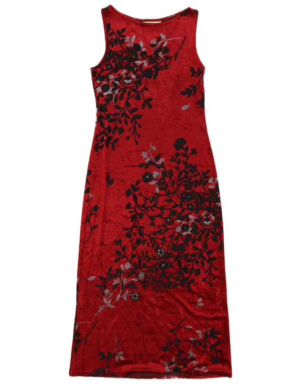 Vestido maxi feminino vintage sem mangas Reino Unido 12 viscose floral médio Borgonha