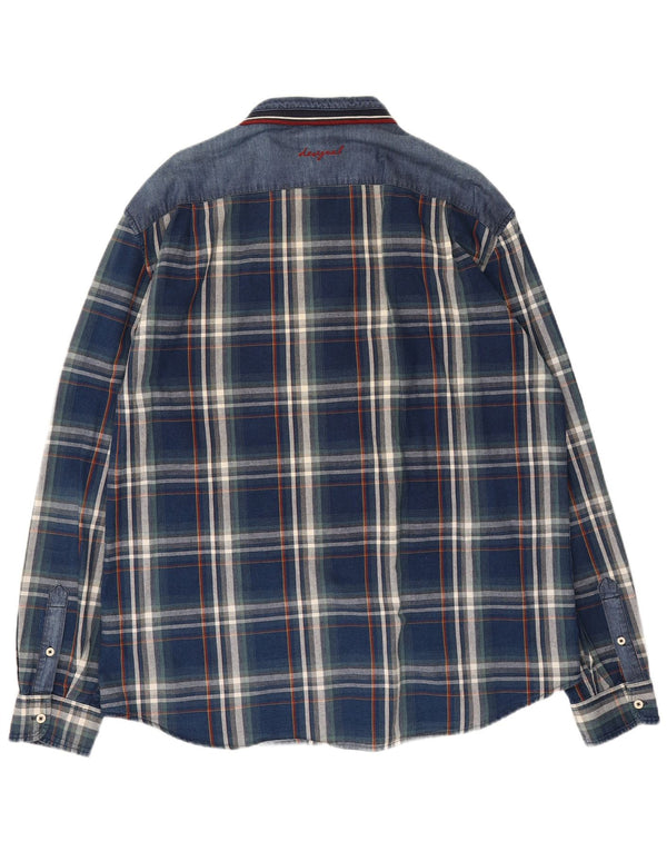 Camisa masculina Desigual 2XL algodão xadrez azul marinho