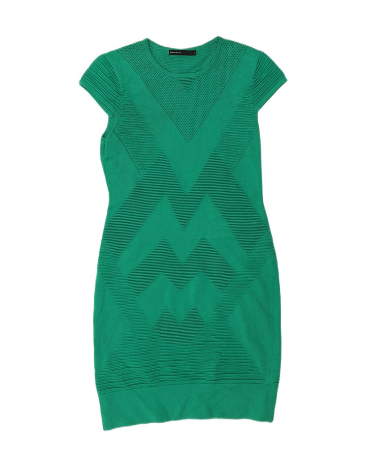 Vestido bodycon feminino KAREN MILLEN Reino Unido 16 grande verde chevron viscose