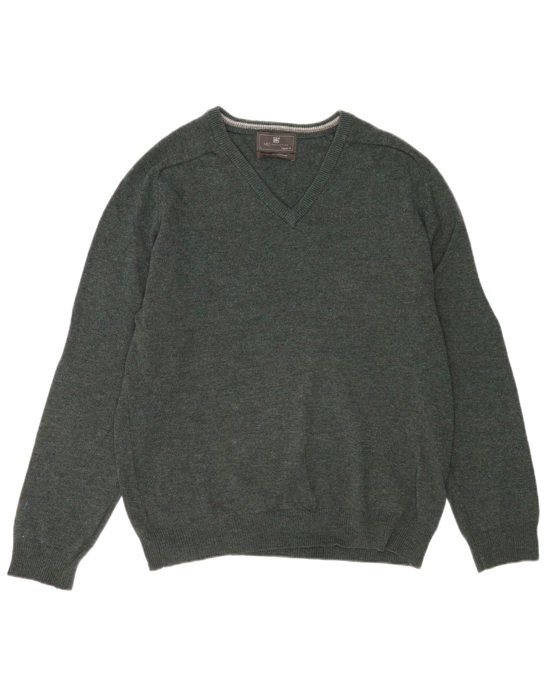 Suéter feminino Marks & Spencer grande com decote em V Reino Unido 16 grande verde