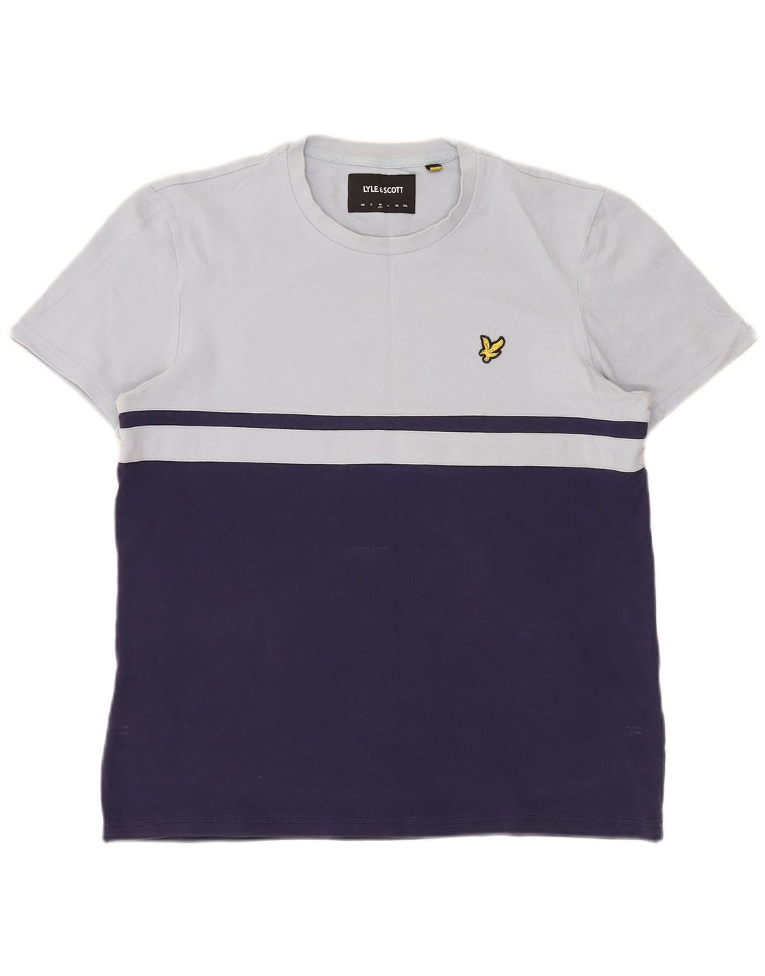 Camiseta masculina Lyle & Scott Top médio azul marinho algodão colorblock