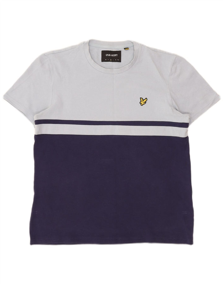 Camiseta masculina Lyle & Scott Top médio azul marinho algodão colorblock