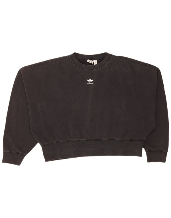 Adidas Womens Crop Oversized Moletom Jumper Reino Unido 10 Pequeno Algodão Preto