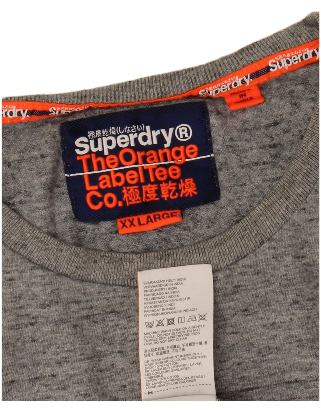 Camiseta gráfica masculina Superdry Top 2XL algodão manchado cinza
