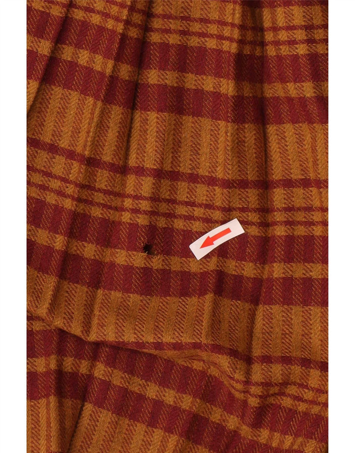 Saia plissada feminina vintage W28 lã xadrez marrom médio