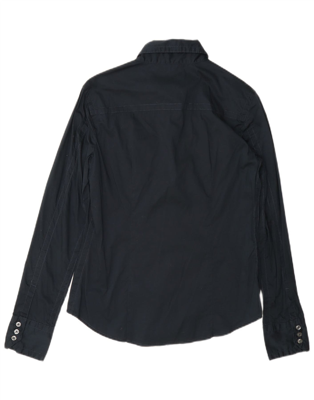 Camisa feminina Benetton UK 10 pequena algodão azul marinho