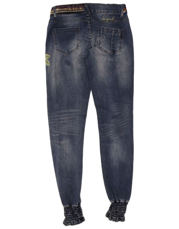 Desigual feminino gráfico joggers slim jeans W28 L32 azul poliéster