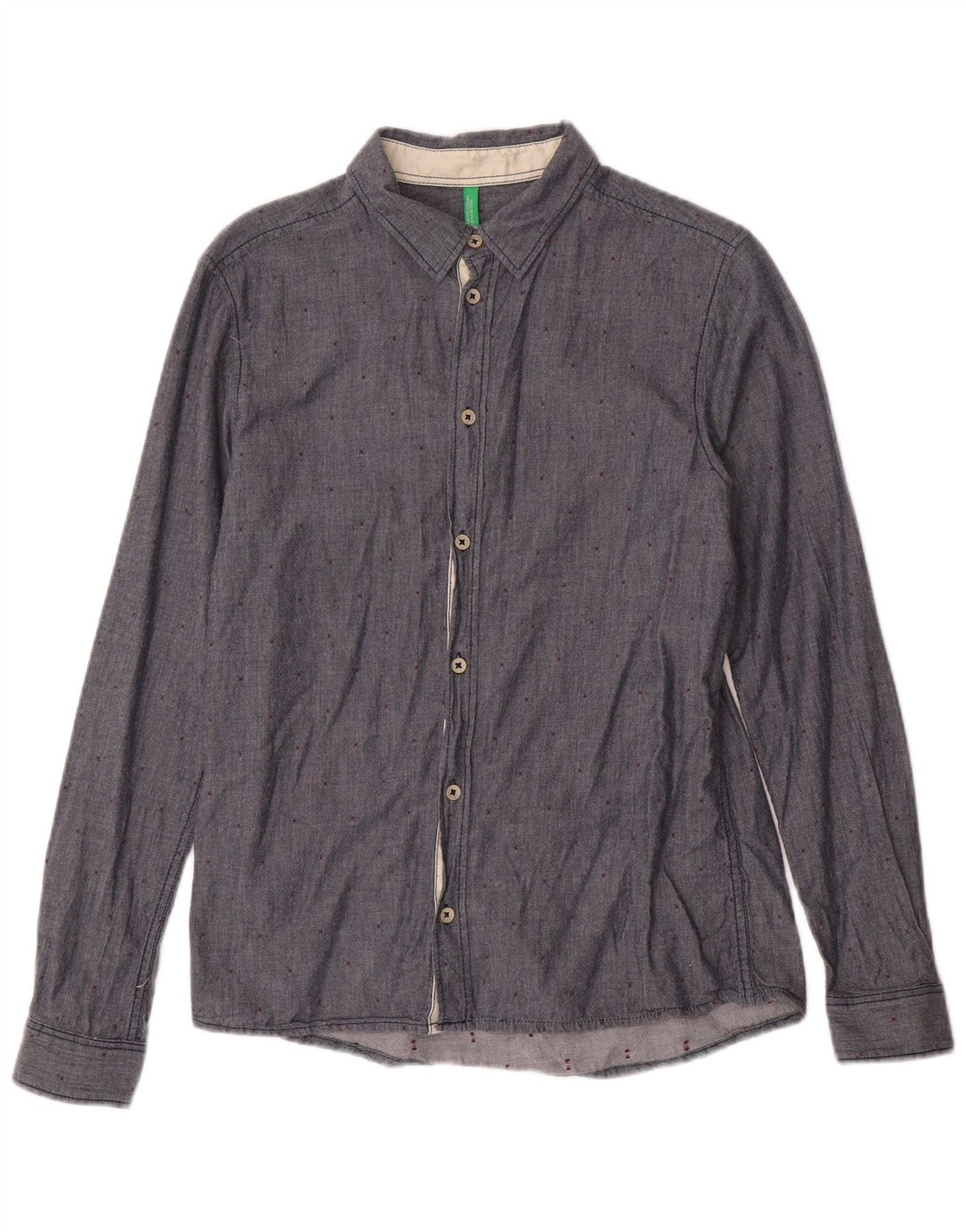 Camisa masculina BENETTON 13-14 anos 3XL algodão manchado azul marinho
