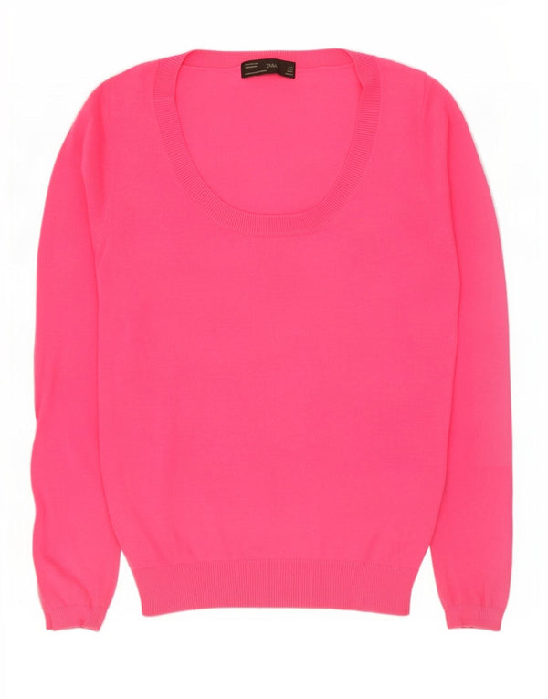Suéter feminino Zara com gola canoa, Reino Unido 14, grande, rosa, algodão