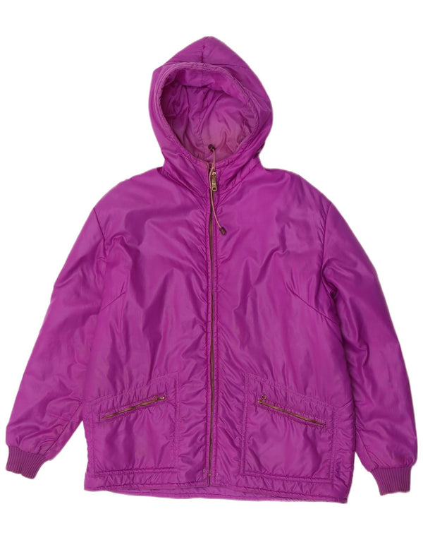 Jaqueta corta-vento com capuz feminino vintage IT 50 XL roxo Nylon