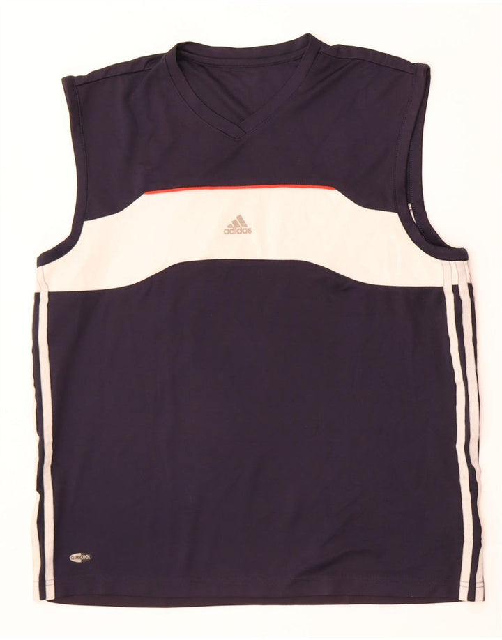 Adidas Mens Climacool Vest Top Médio Azul Marinho Colourblock Poliéster
