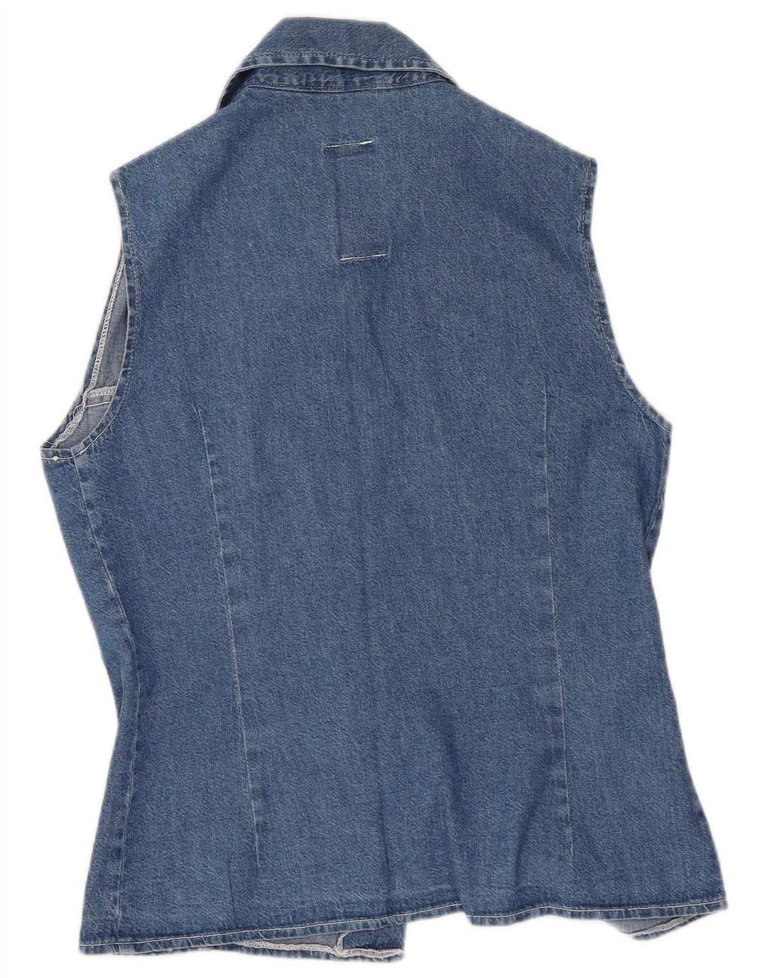 Camisa jeans feminina vintage sem mangas Reino Unido 10 azul pequeno