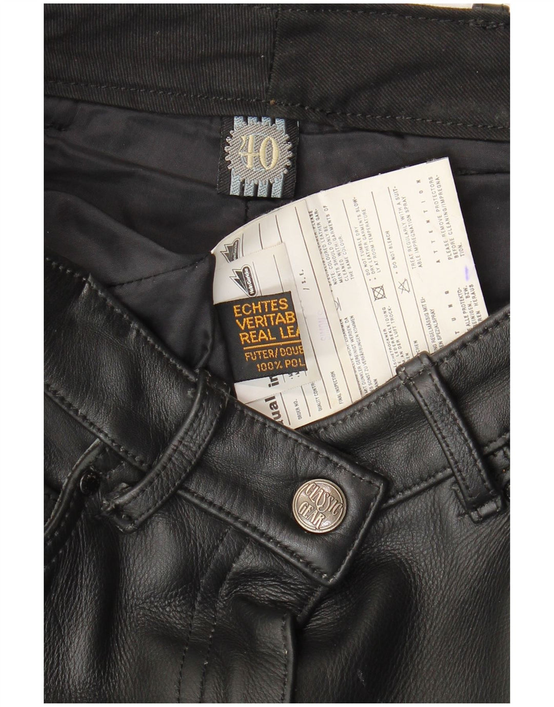 Calça feminina de couro Hein Gericke EU 40 médio W30 L29 couro preto