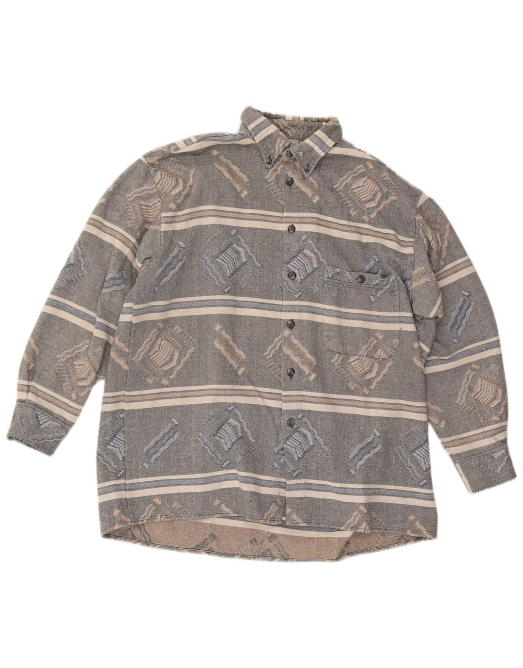 Camisa masculina vintage de flanela grande listrada cinza