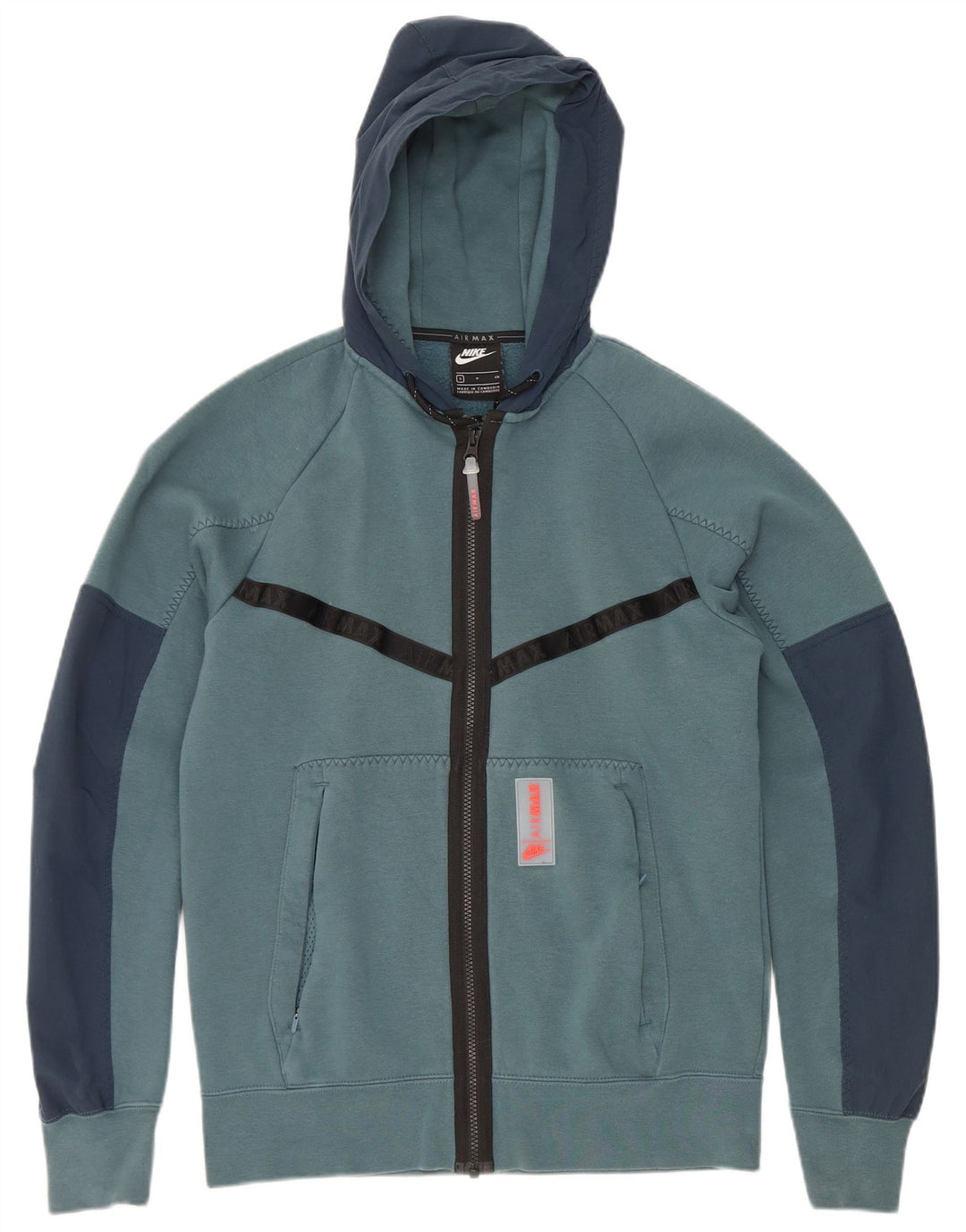 Suéter Nike Masculino Zip com Capuz Pequeno Azul Colorblock Poliéster