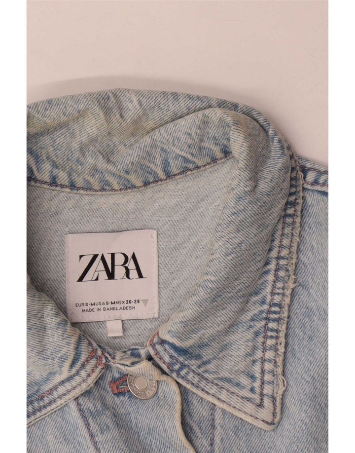 Jaqueta jeans oversized feminina Zara Reino Unido 10 algodão colorblock azul pequeno