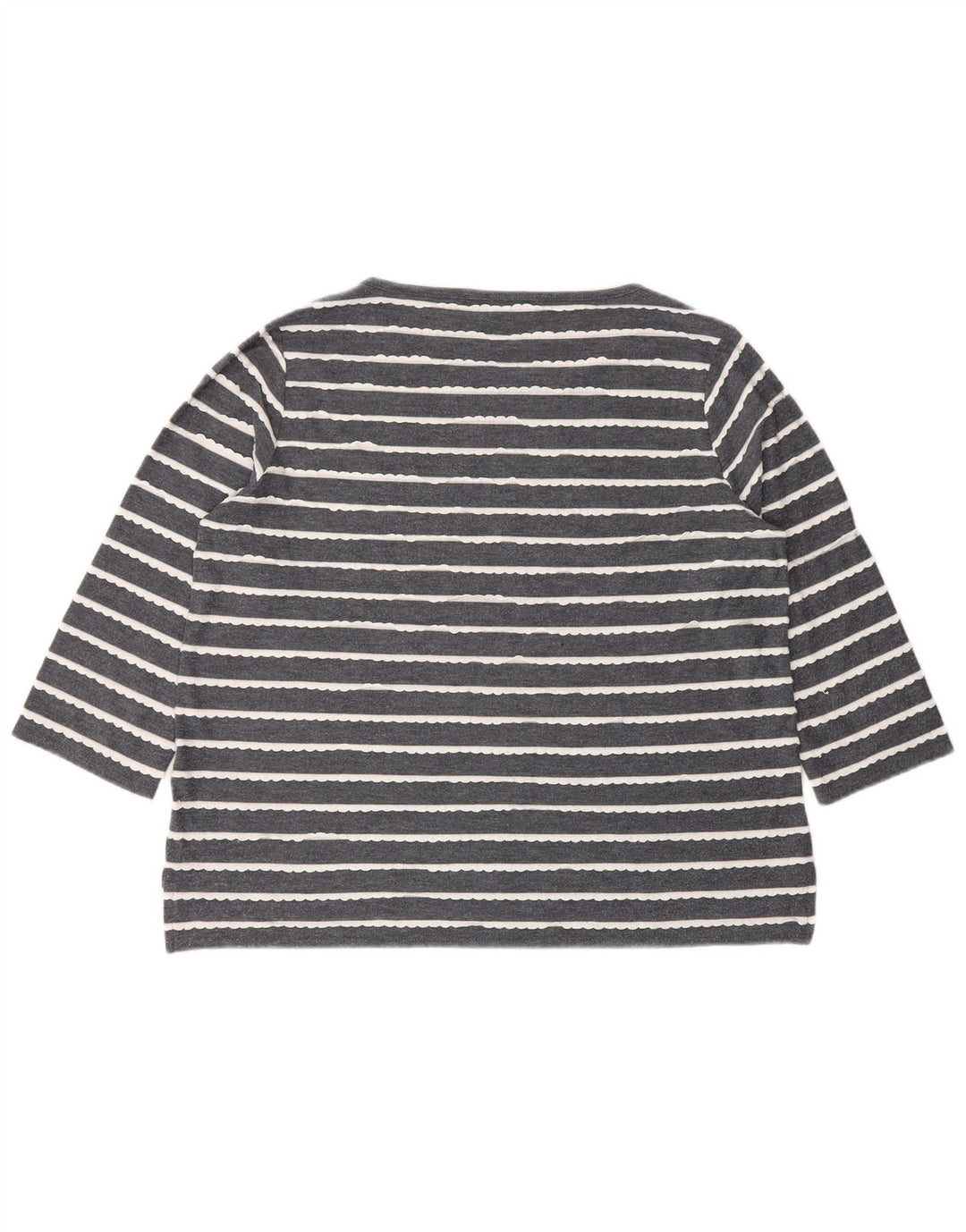 Top feminino Marks & Spencer manga 3/4 Reino Unido 14 viscose listrada cinza grande