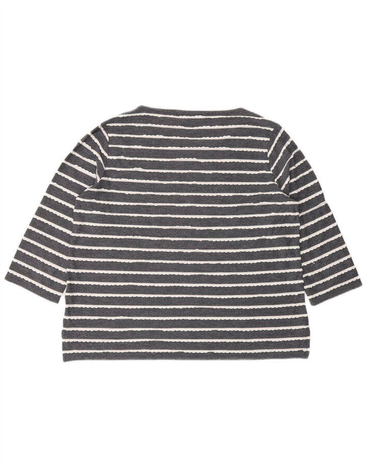 Top feminino Marks & Spencer manga 3/4 Reino Unido 14 viscose listrada cinza grande