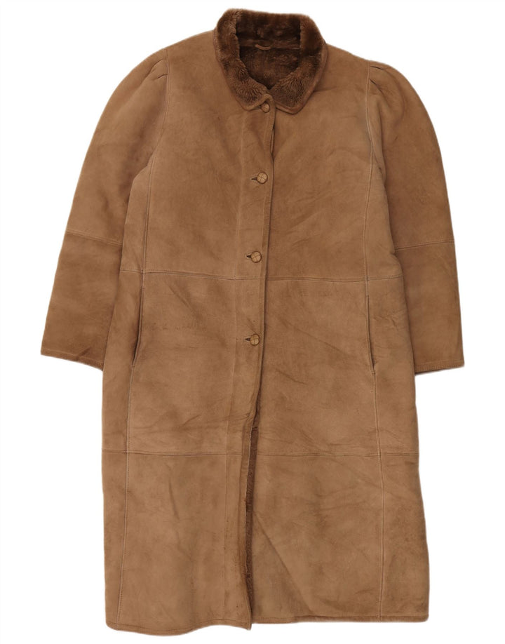 Casaco feminino vintage de shearling UK 16 grande bege