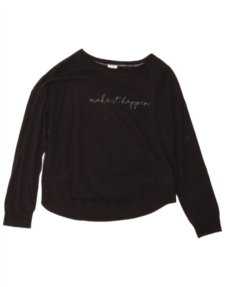 BENETTON Womens Graphic Sweatshirt Jumper UK 14 Medium Black Cotton