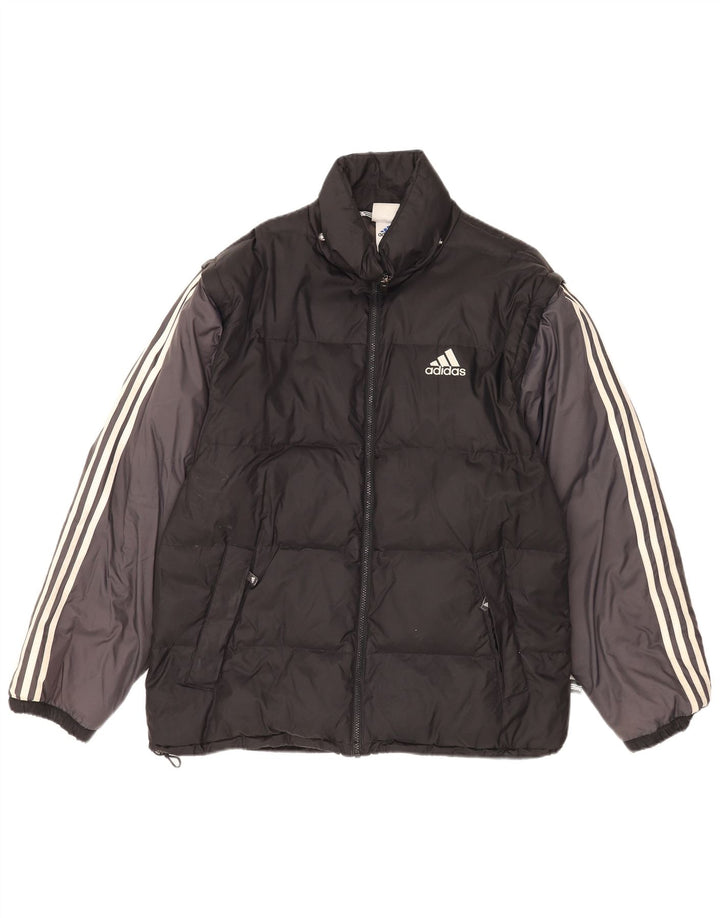 Jaqueta acolchoada masculina Adidas UK 40/42 médio preto colorblock poliamida