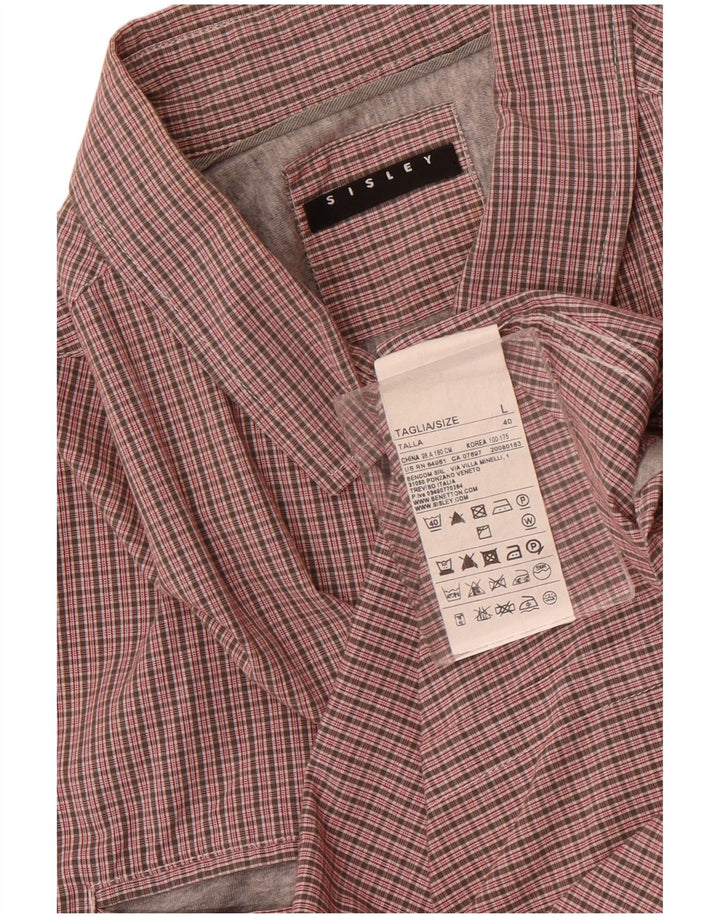 Camisa masculina Sisley de manga curta grande algodão xadrez vermelho