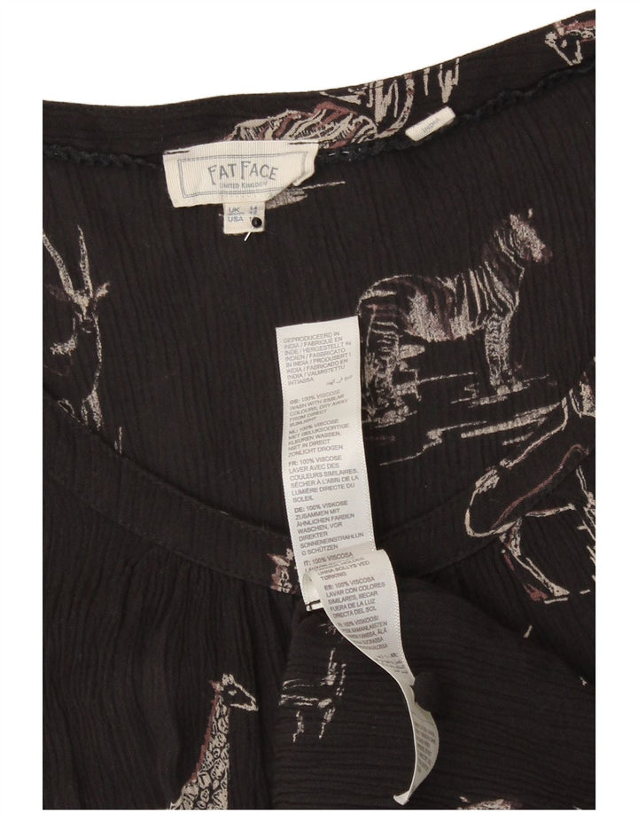 Blusa feminina Fat Face com estampa gráfica UK 14 grande viscose preta
