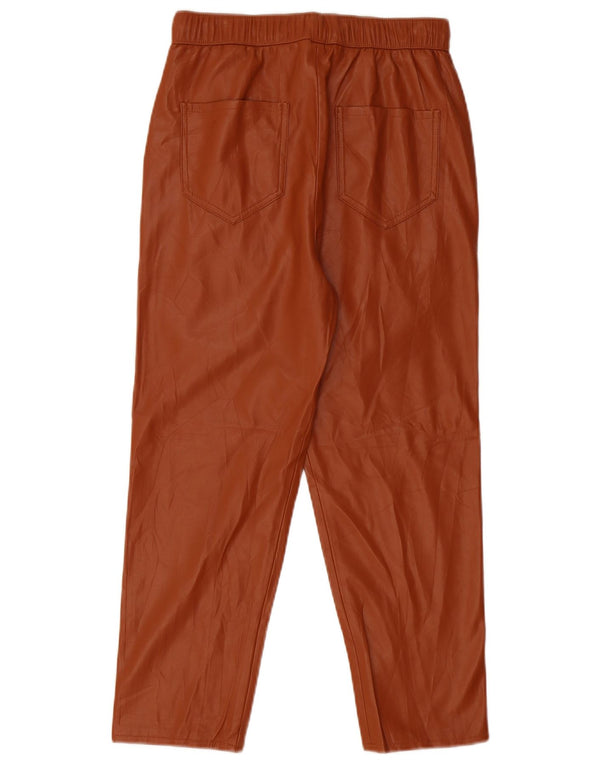 Zara Calça feminina reta de couro sintético XS W25 L24 marrom
