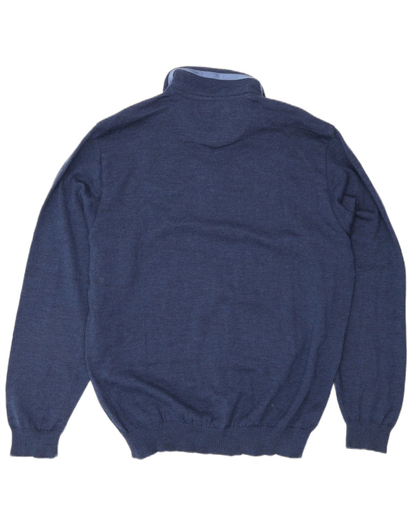 Suéter masculino Paul & Shark Yachting com zíper e gola grande de lã azul marinho