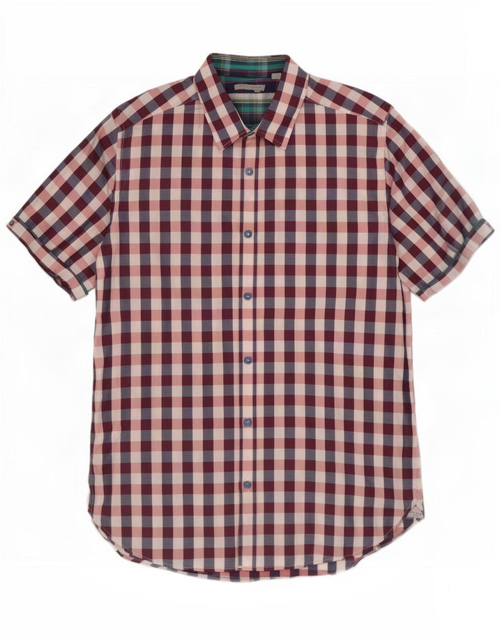 Camisa masculina de manga curta Ted Baker tamanho 3 médio guingão multicolorido