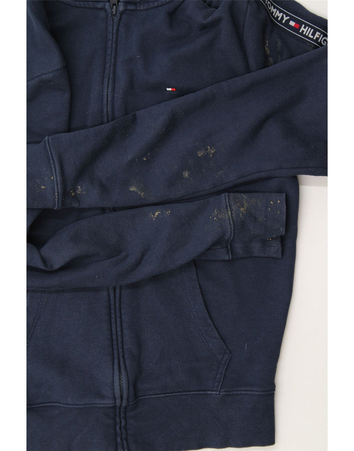 TOMMY HILFIGER Mens Graphic Zip Hoodie Sweater Medium Navy Blue Cotton Vintage Tommy Hilfiger and Second-Hand Tommy Hilfiger from Messina Hembry 